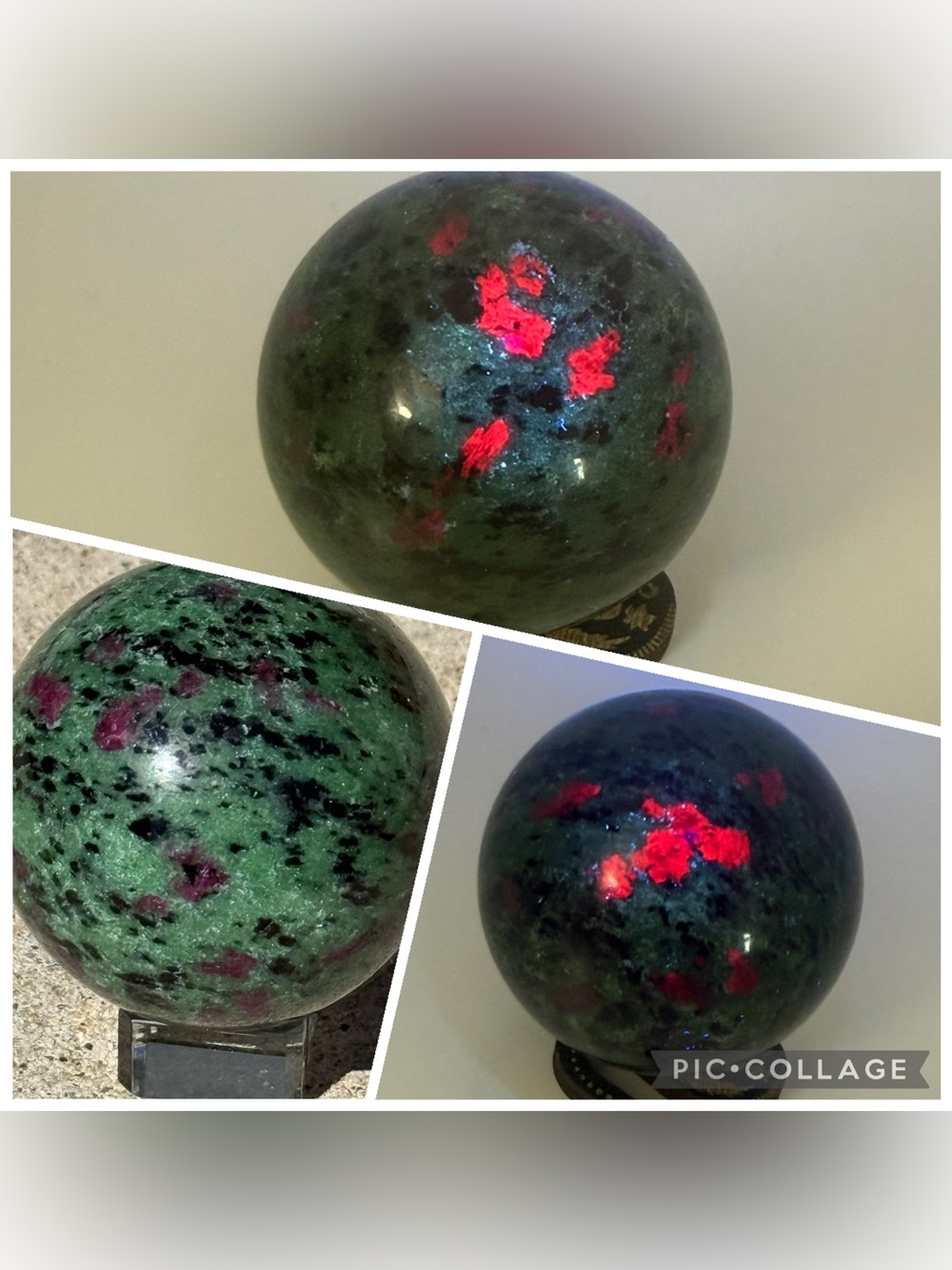 Ruby in Zoisite Sphere UV Reactive- Green and Pink Crystal Orb